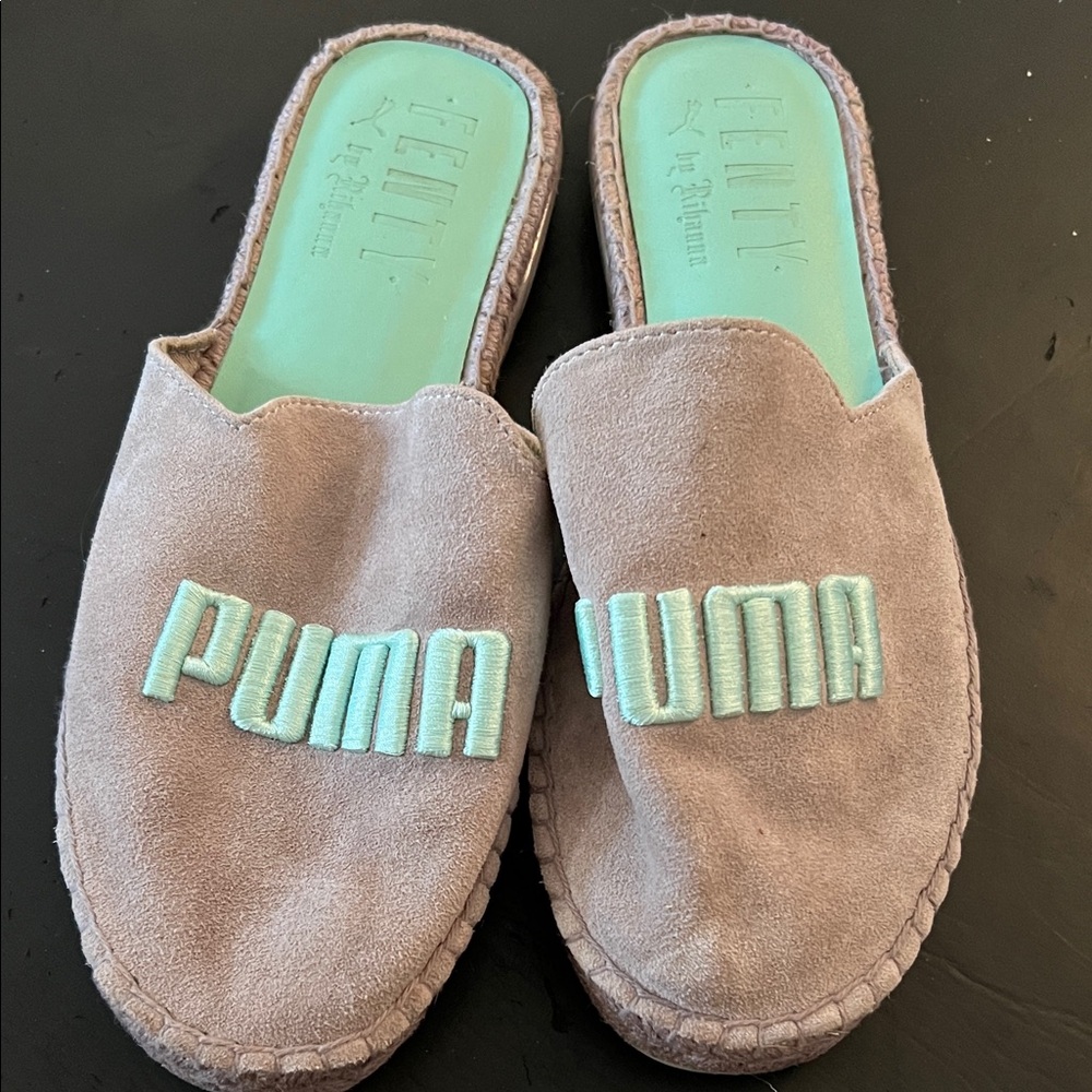 Puma Fenty Suede Mules/slip on shoes with “Tiffany” blue logo